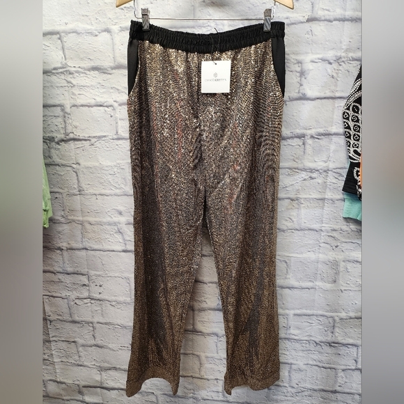 NWT $680 Chloe Kristyn 2 Pieces Sequin Gold Pants and Button Down Blouse Size L - Picture 7 of 14